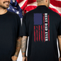 Best Dad Ever | Tattered US Flag - Color on High Quality Black T-Shirt