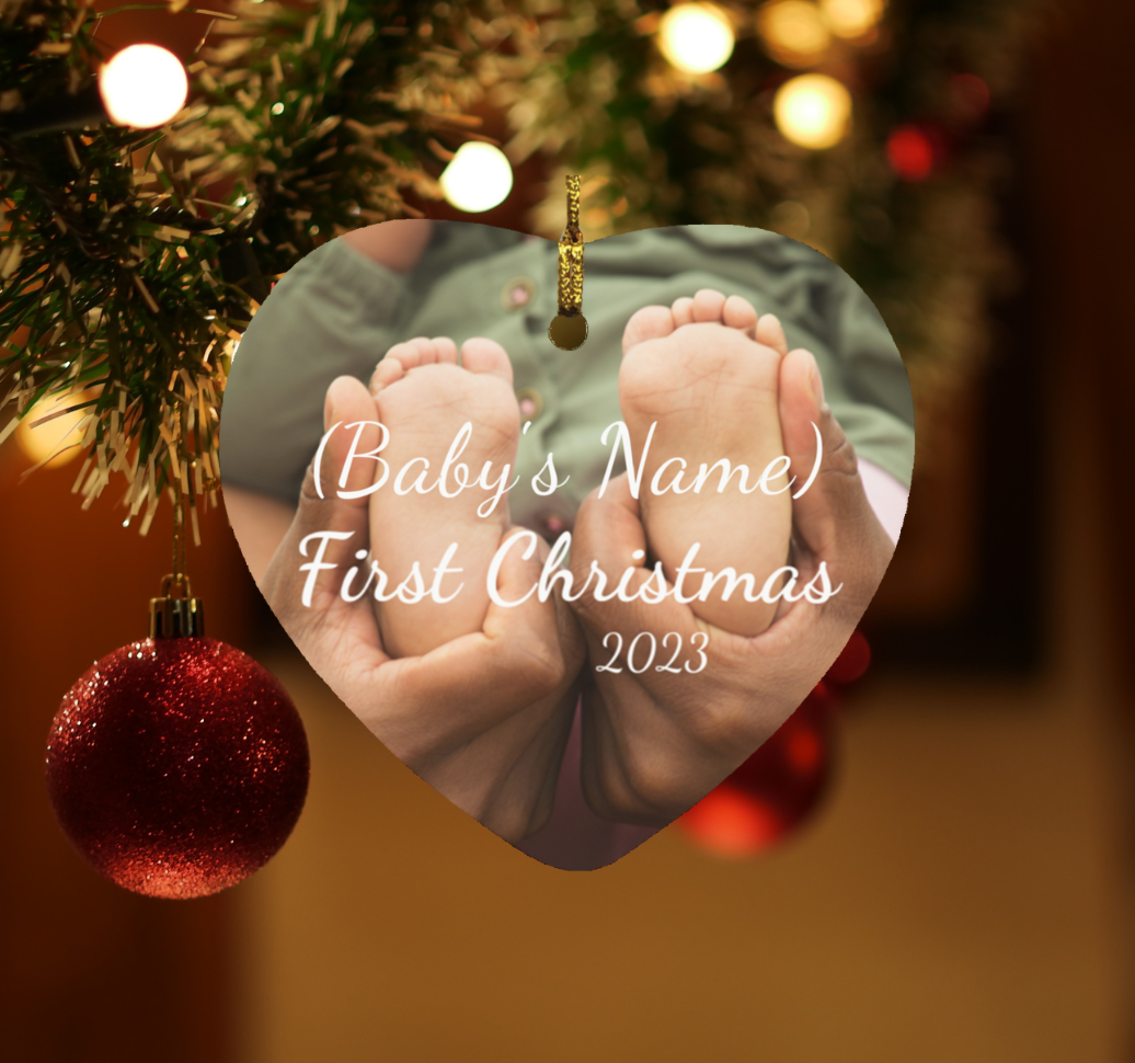 Baby’s First Christmas - Personalized - Moms Hands | Heart Shaped Ornament | 2023