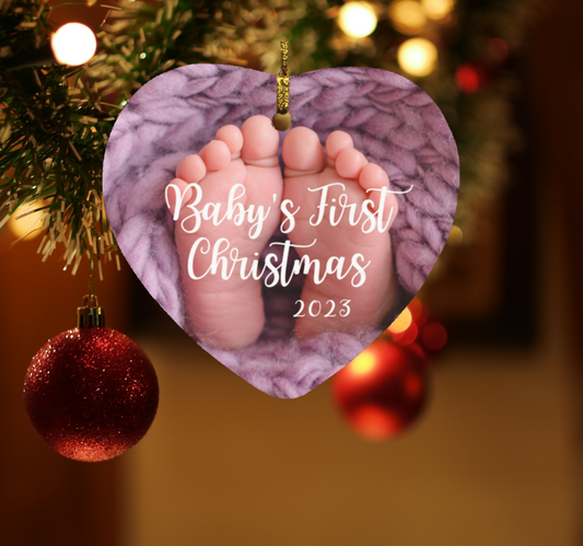 Baby’s First Christmas - Wrapped in Lavender | Heart Shaped Ornament | 2023