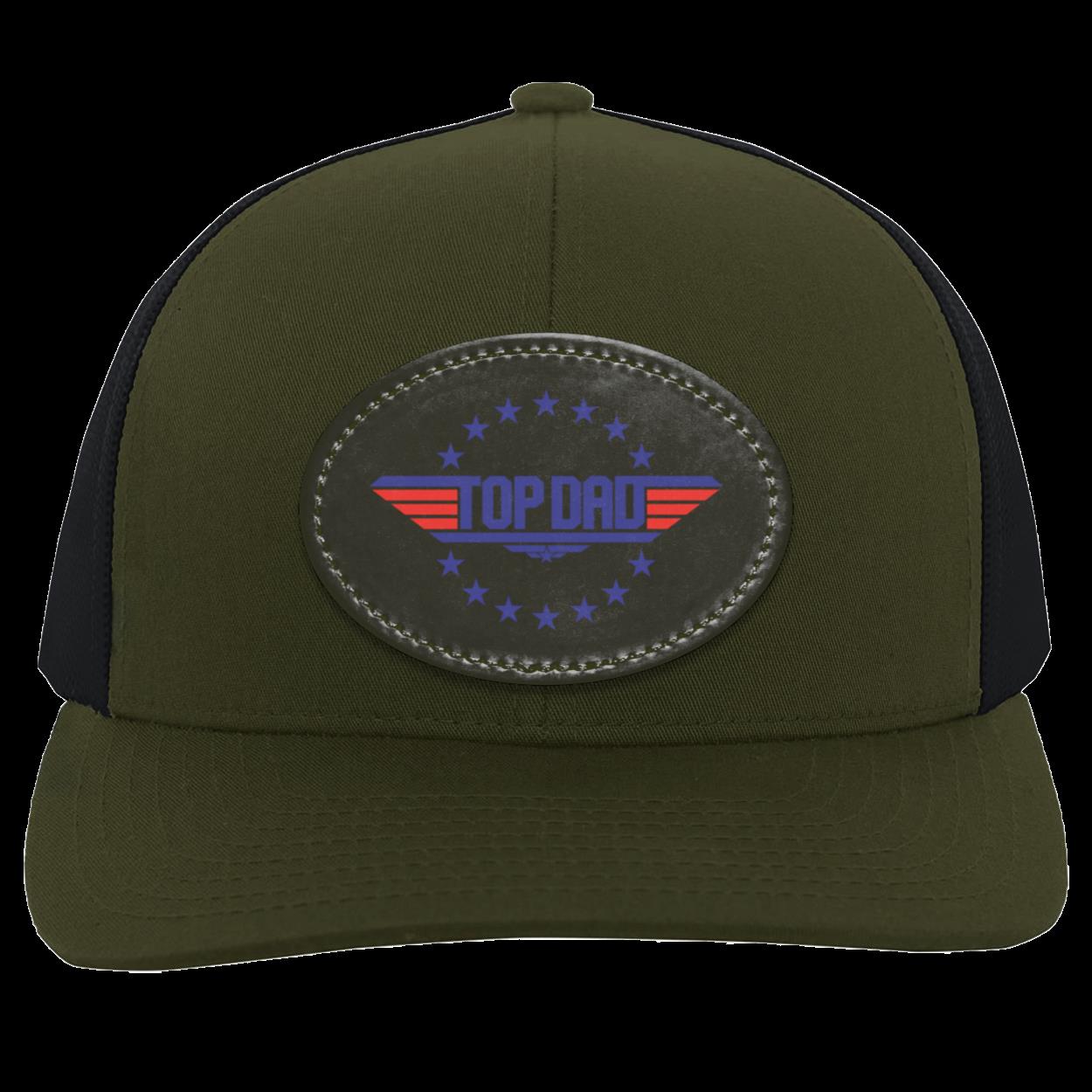Dad | Top Dad - Black Oval Patch | Trucker Snap Back Hat
