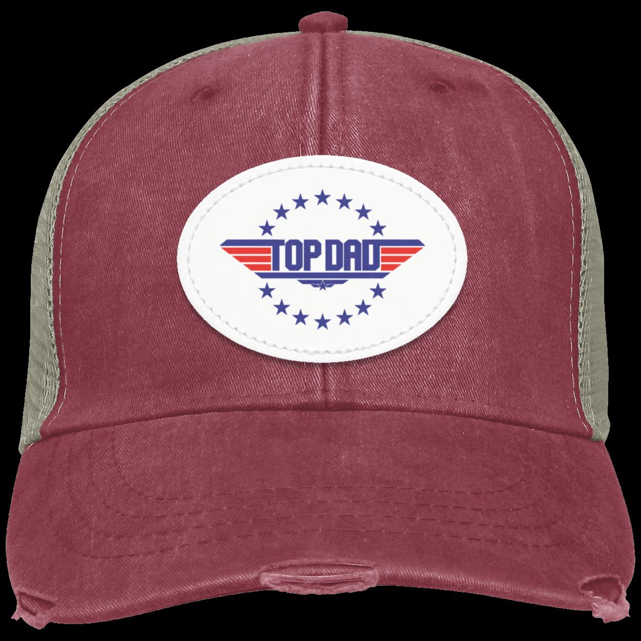 Dad |Top Dad - Oval White Patch | Distressed Ball Cap