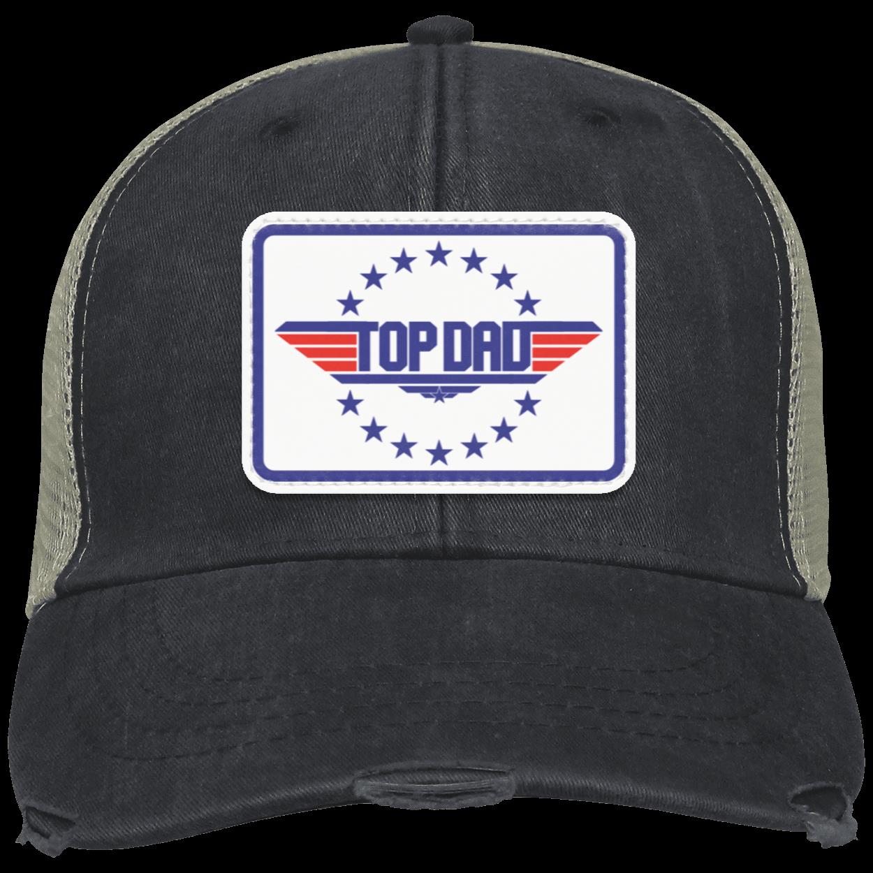 Dad | Top Dad - White Patch | Distressed Ball Cap