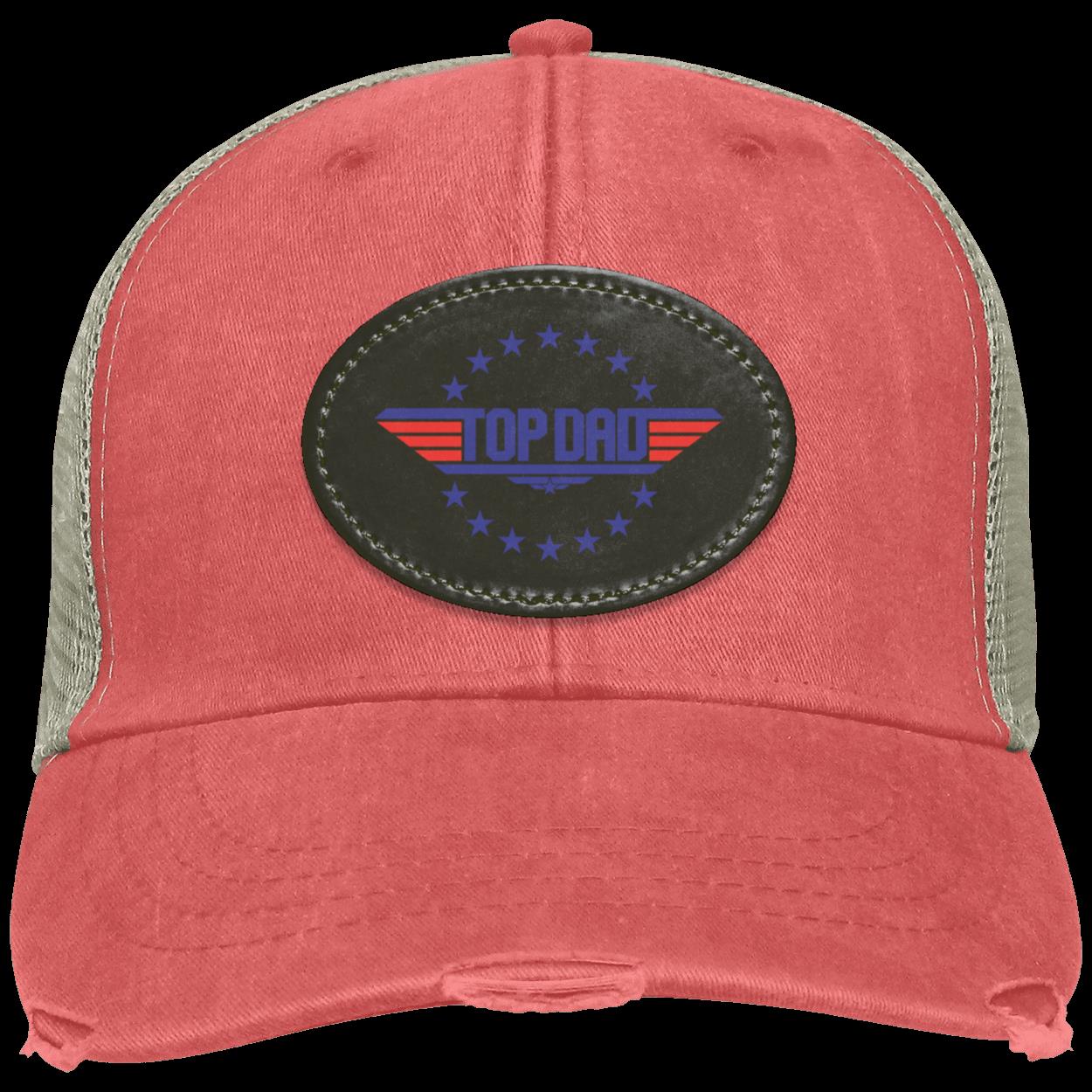 Dad |Top Dad - Black Oval Patch | Distressed Ball Cap