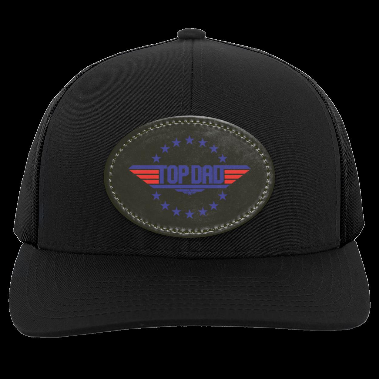 Dad | Top Dad - Black Oval Patch | Trucker Snap Back Hat