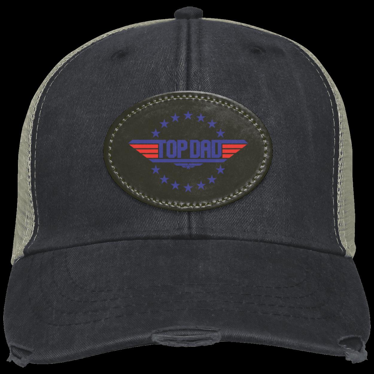 Dad |Top Dad - Black Oval Patch | Distressed Ball Cap