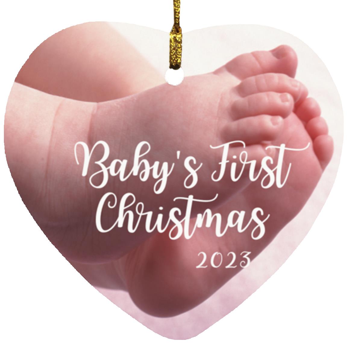 Baby's First Christmas - Bare Feet | Heart Shaped Ornament | 2023