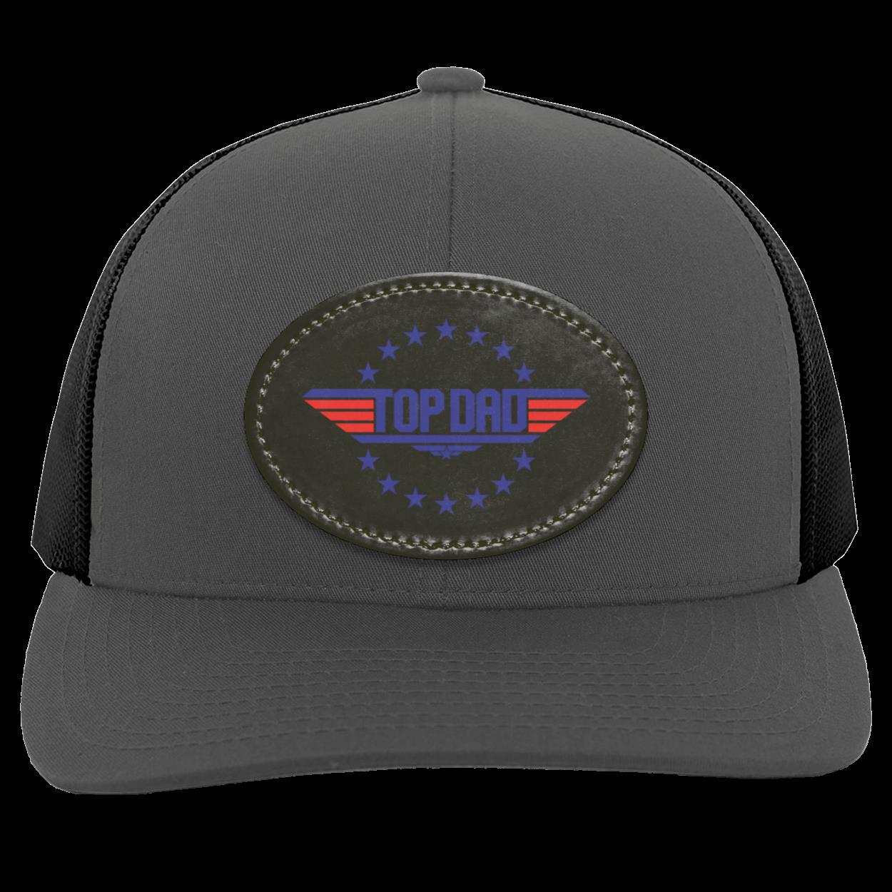 Dad | Top Dad - Black Oval Patch | Trucker Snap Back Hat