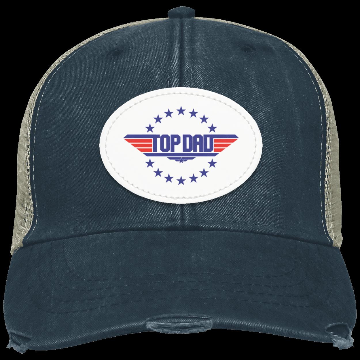 Dad |Top Dad - Oval White Patch | Distressed Ball Cap