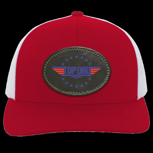 Dad | Top Dad - Black Oval Patch | Trucker Snap Back Hat