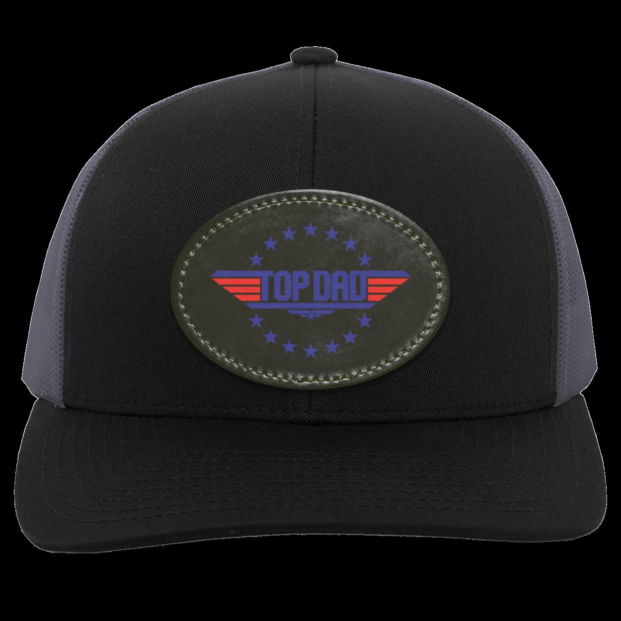 Dad | Top Dad - Black Oval Patch | Trucker Snap Back Hat