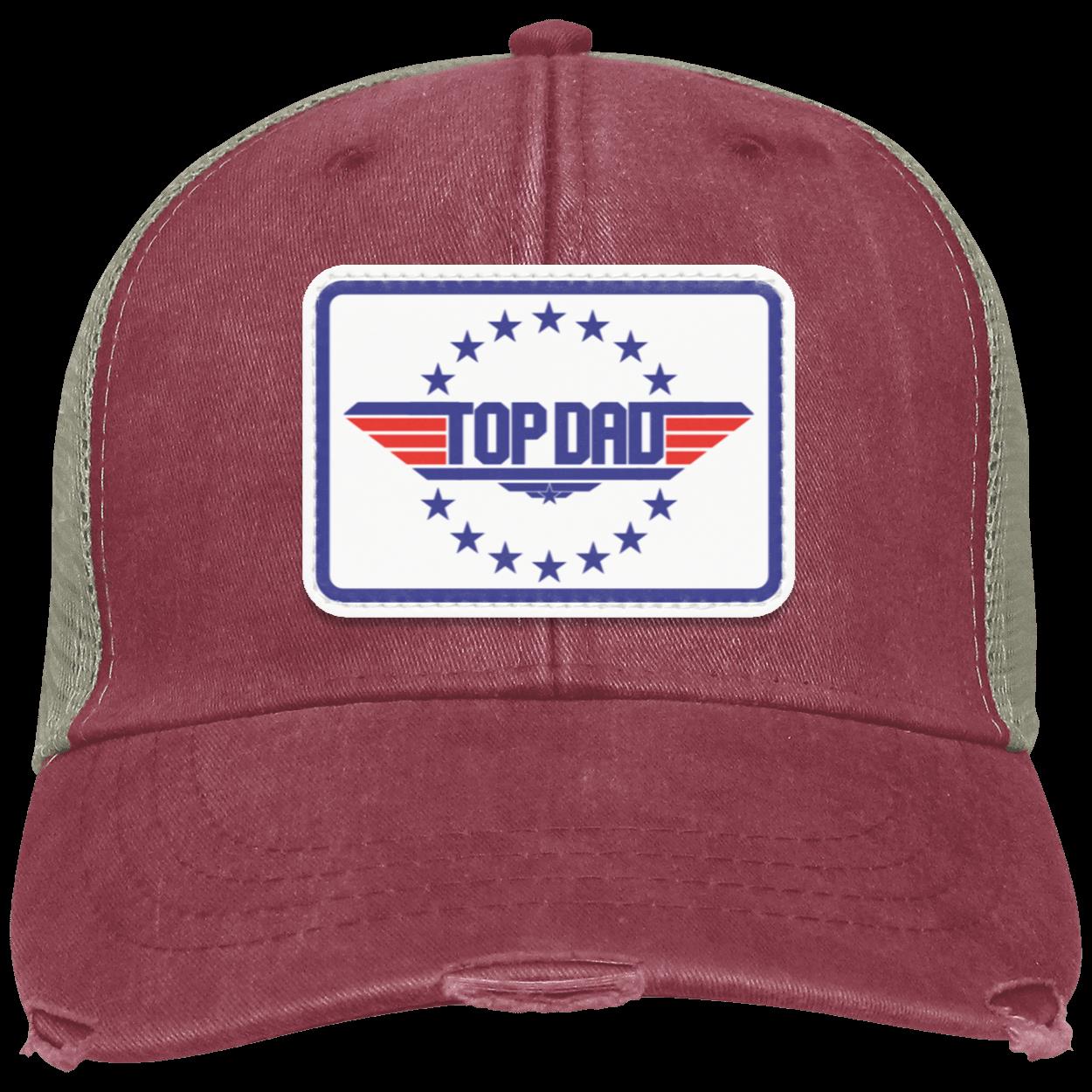 Dad | Top Dad - White Patch | Distressed Ball Cap