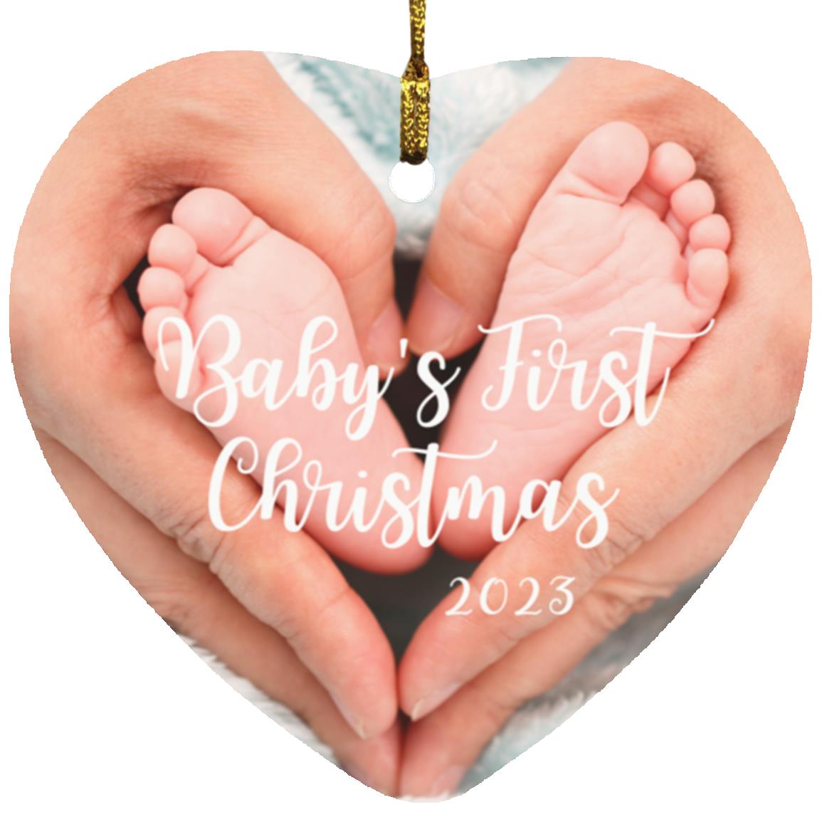 Baby's First Christmas with Mom's Hands | Heart Shaped Ornament | 2023