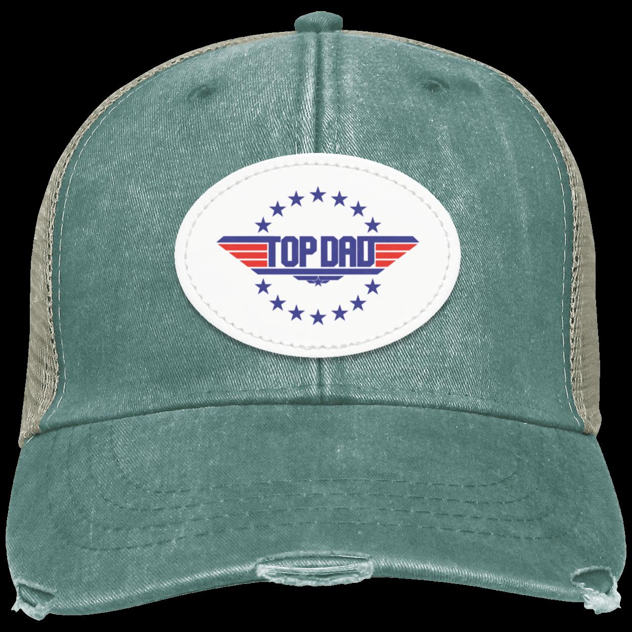 Dad |Top Dad - Oval White Patch | Distressed Ball Cap