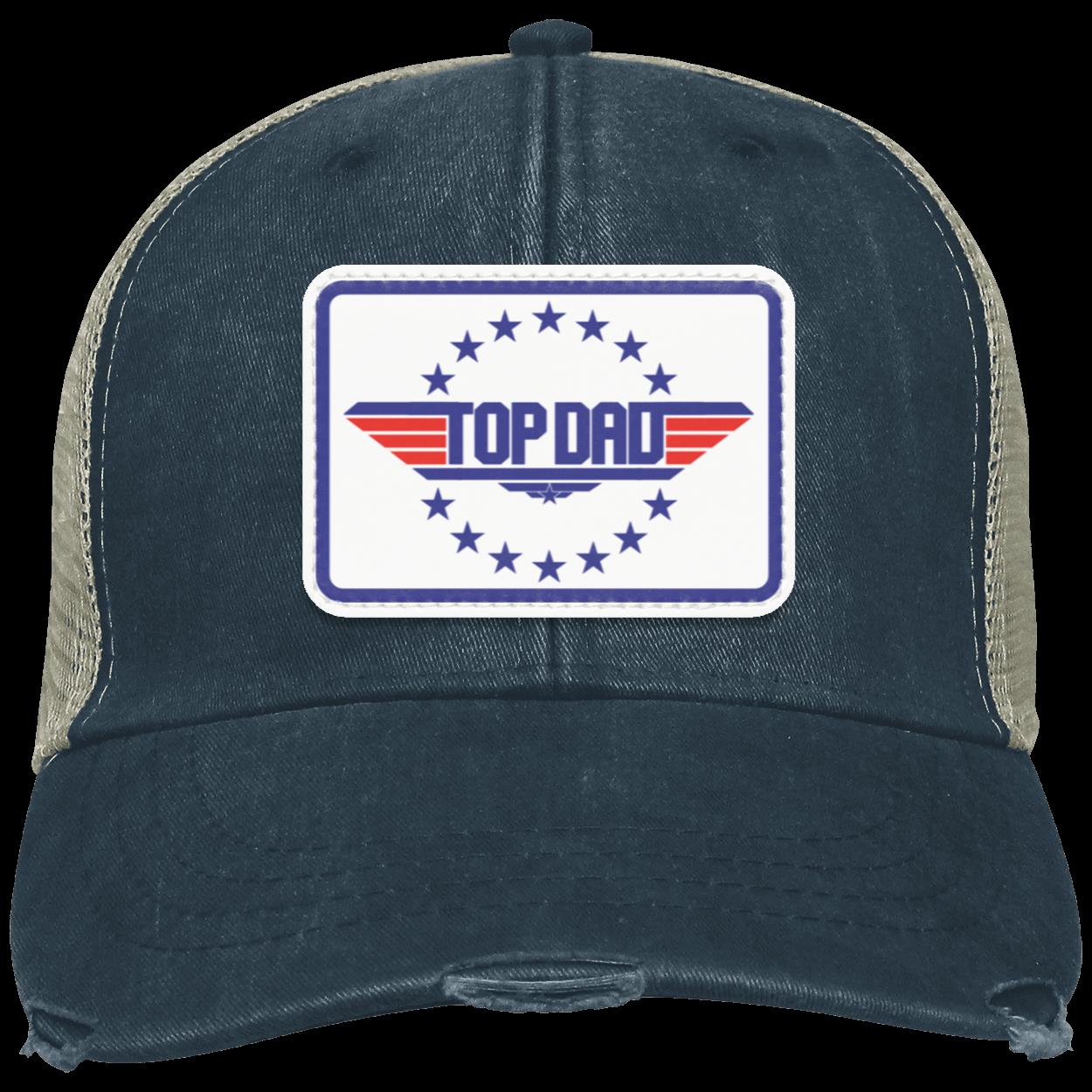 Dad | Top Dad - White Patch | Distressed Ball Cap