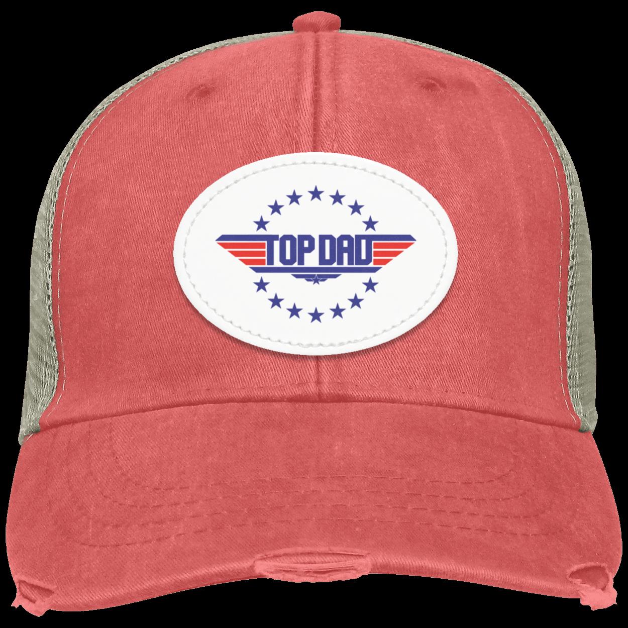 Dad |Top Dad - Oval White Patch | Distressed Ball Cap