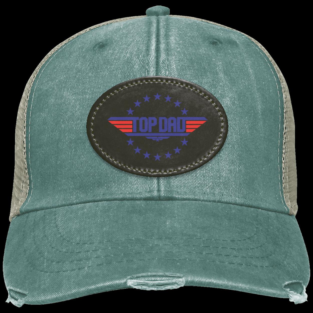 Dad |Top Dad - Black Oval Patch | Distressed Ball Cap