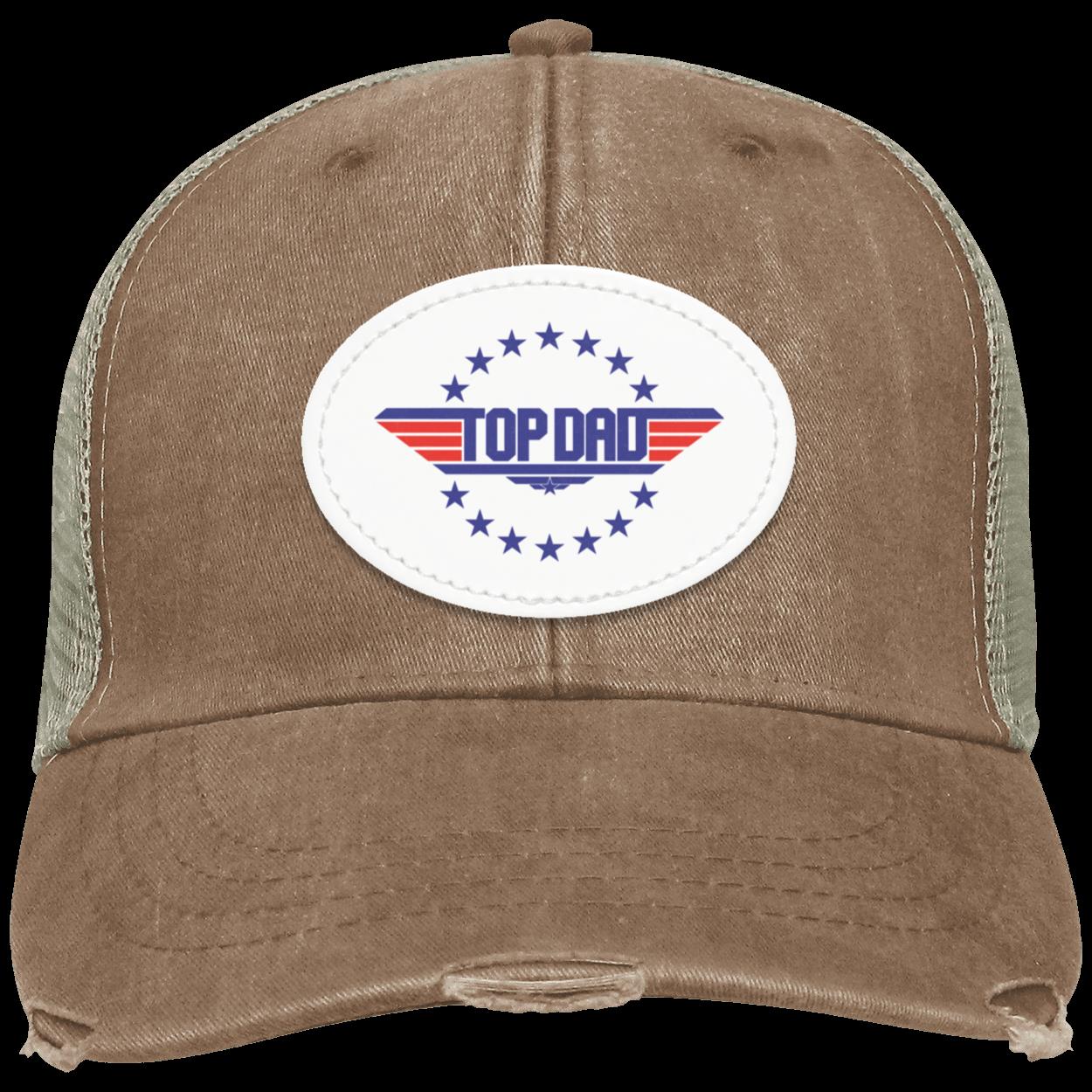 Dad |Top Dad - Oval White Patch | Distressed Ball Cap