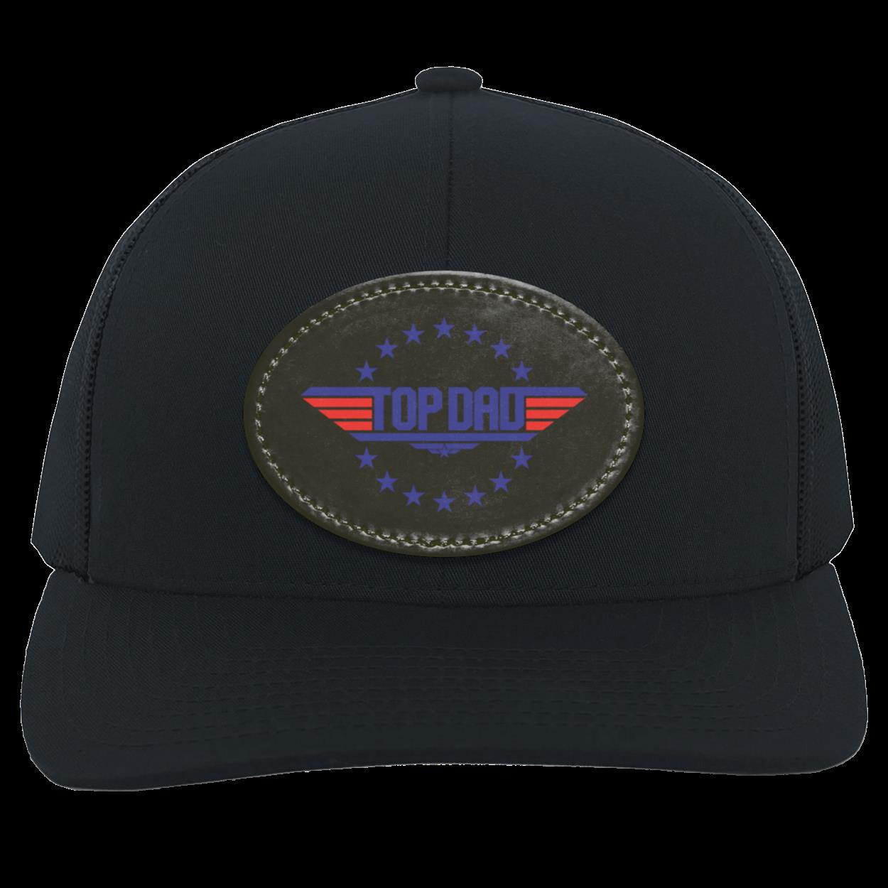 Dad | Top Dad - Black Oval Patch | Trucker Snap Back Hat