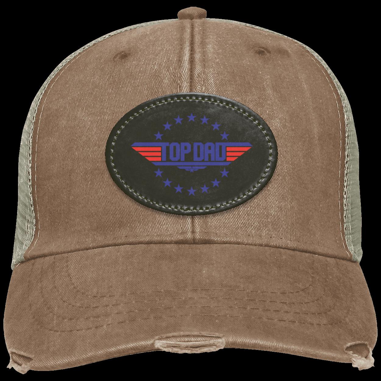 Dad |Top Dad - Black Oval Patch | Distressed Ball Cap