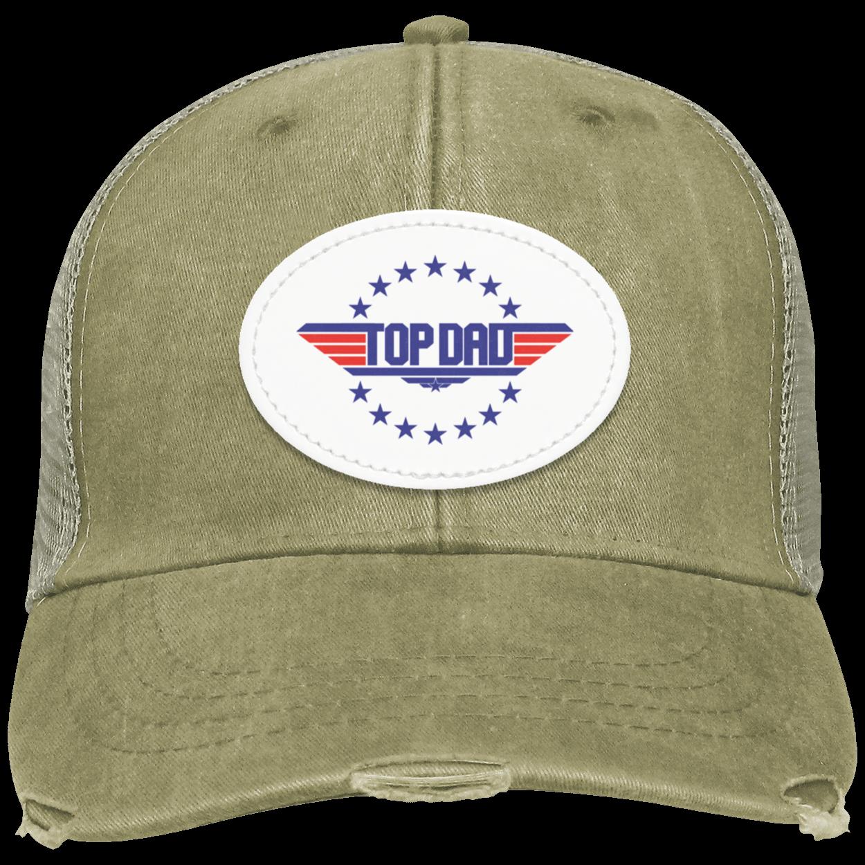Dad |Top Dad - Oval White Patch | Distressed Ball Cap