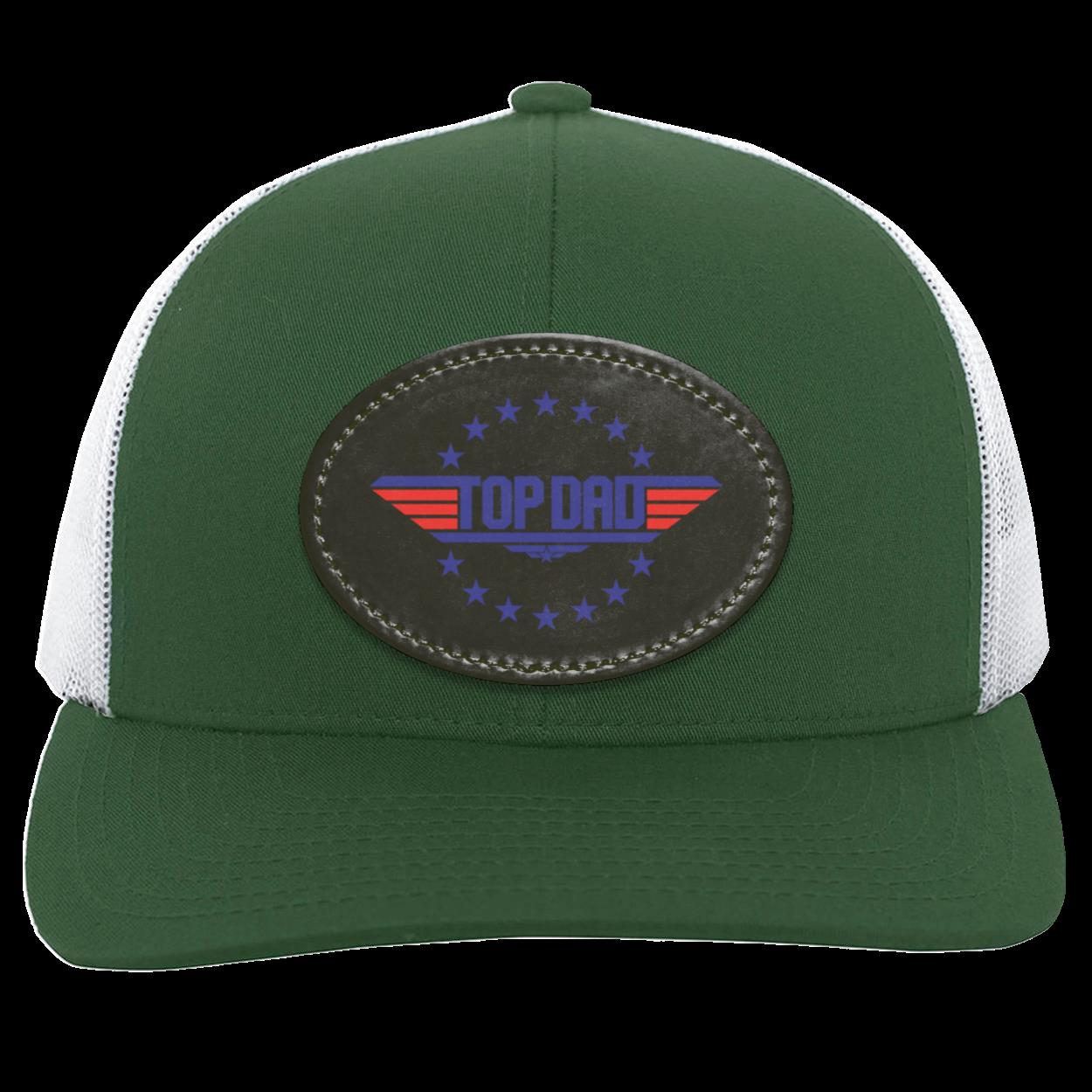 Dad | Top Dad - Black Oval Patch | Trucker Snap Back Hat