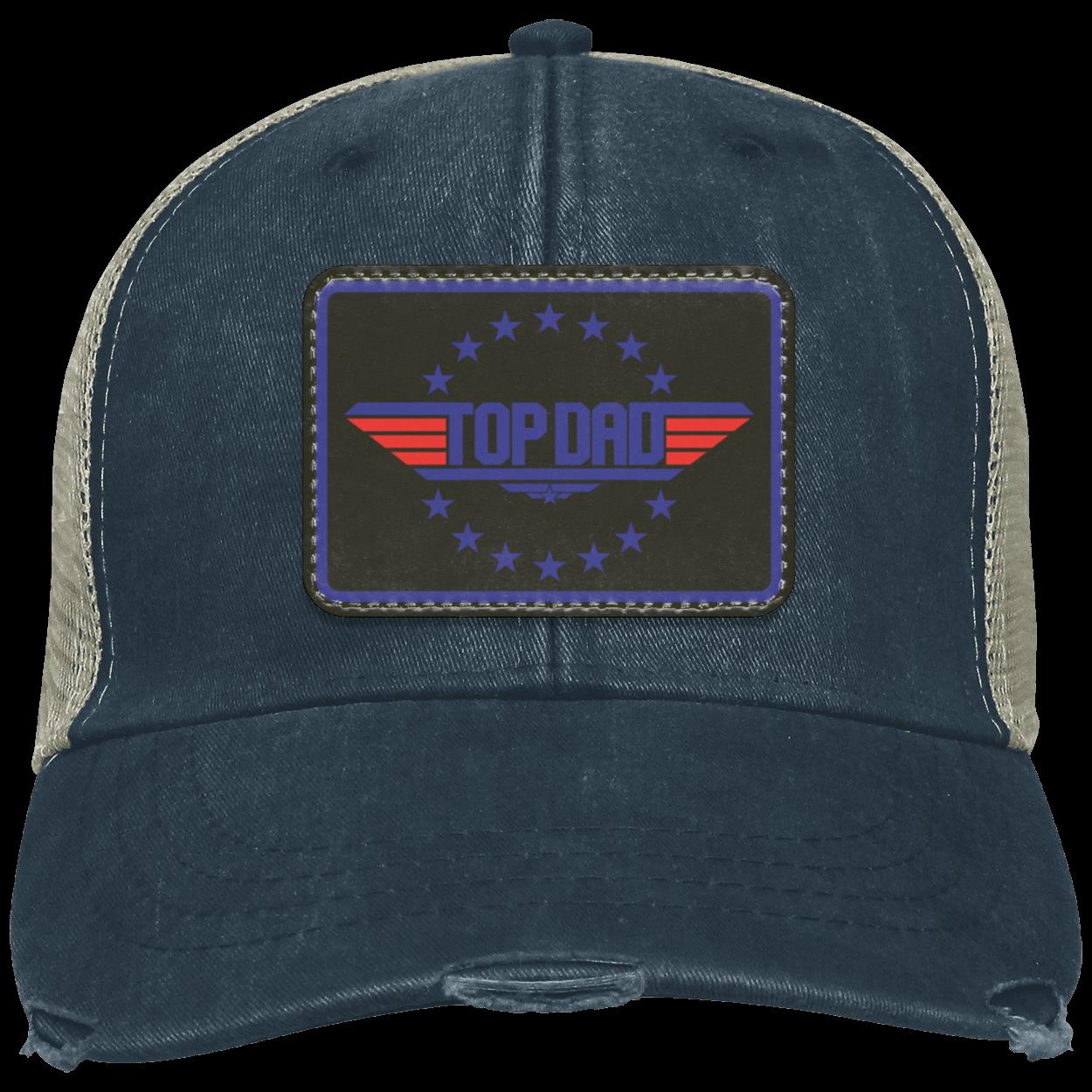 Dad |Top Dad - Black Patch | Distressed Ball Cap