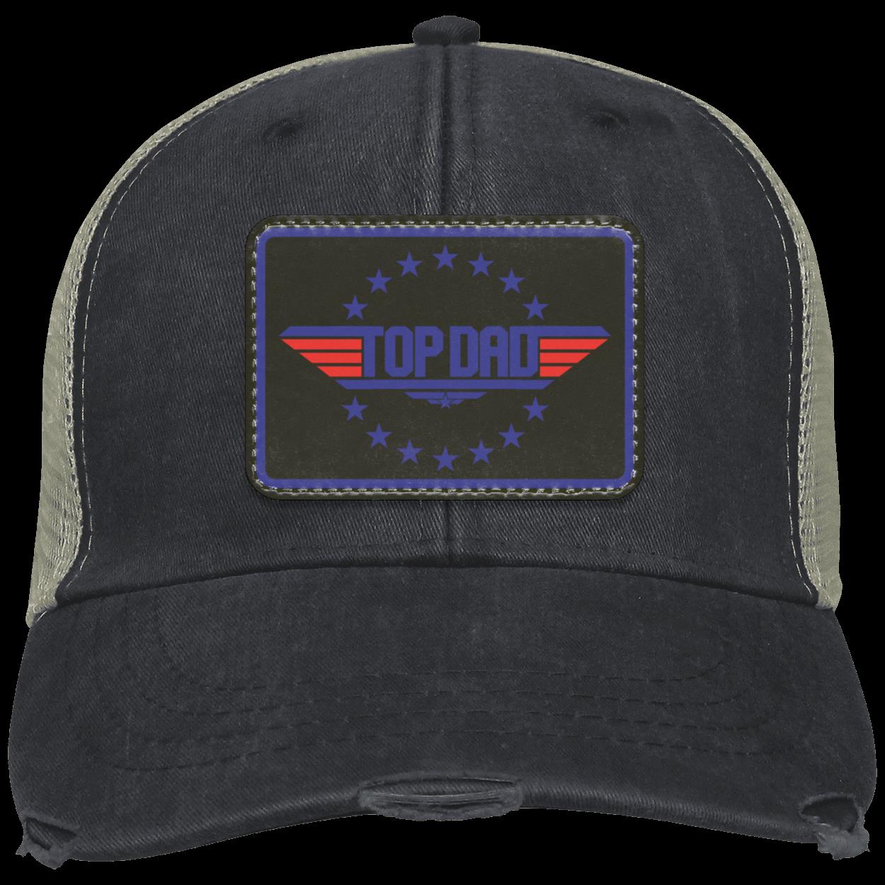 Dad |Top Dad - Black Patch | Distressed Ball Cap