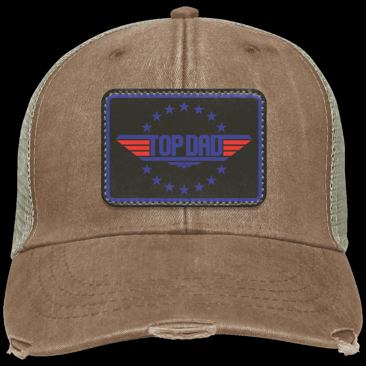 Dad |Top Dad - Black Patch | Distressed Ball Cap
