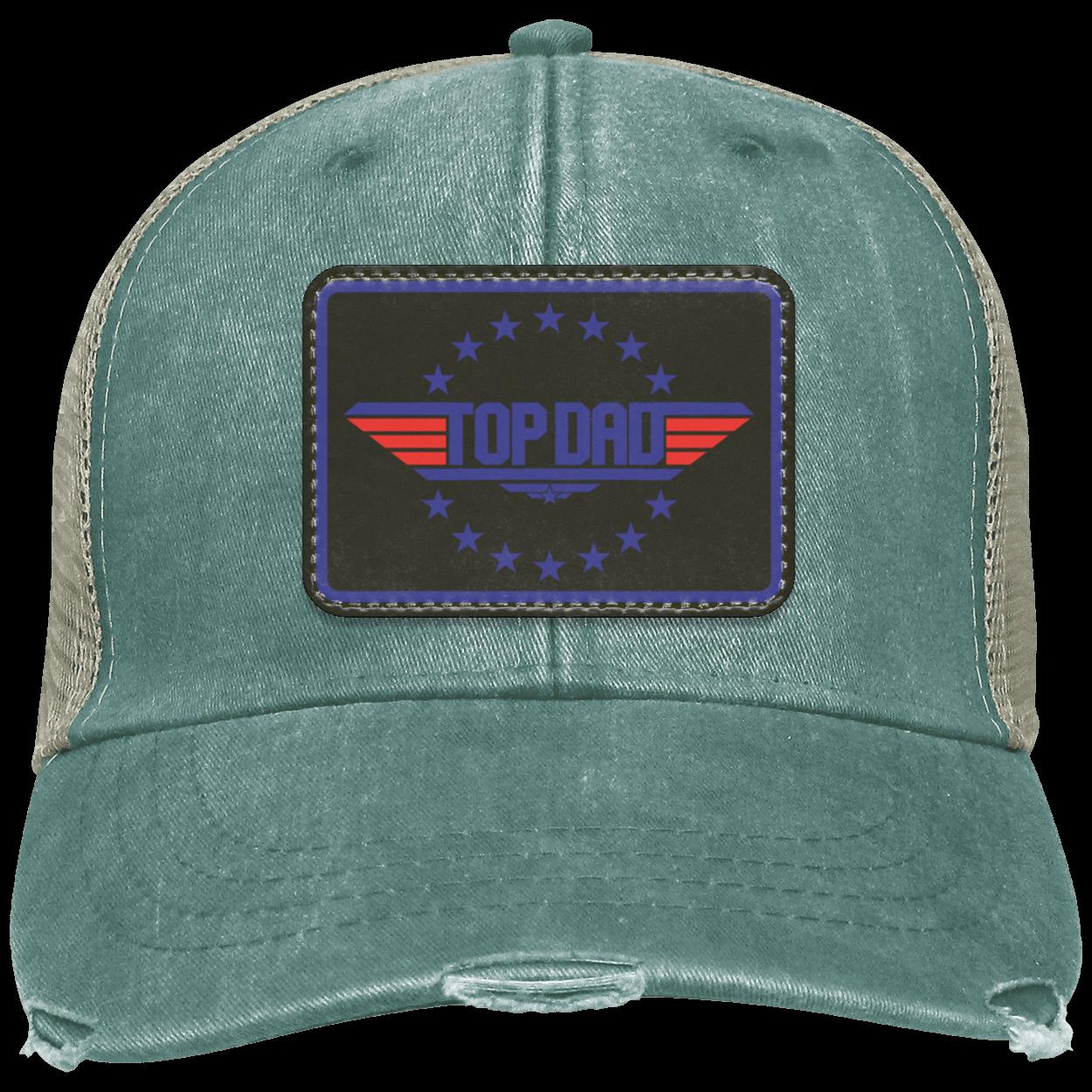 Dad |Top Dad - Black Patch | Distressed Ball Cap