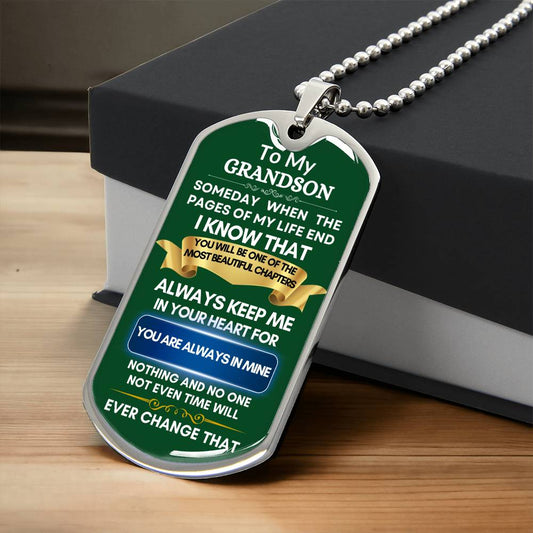 To My Grandson | Dog Tag Necklace | Green
