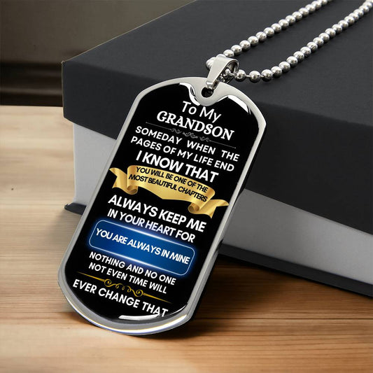 To My Grandson | Dog Tag Necklace | Black
