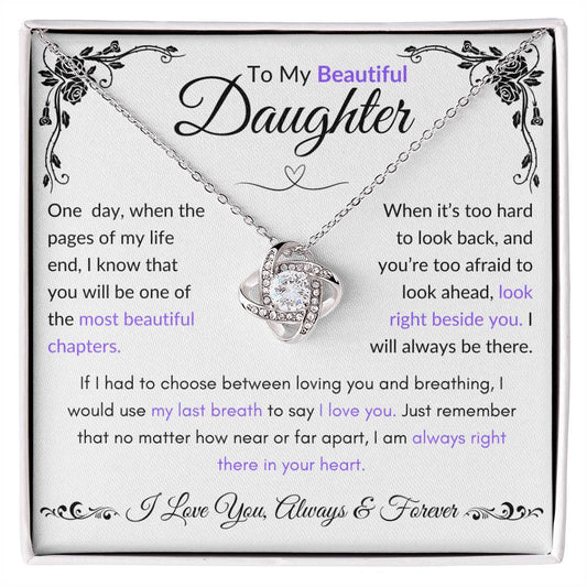 Stunning Daughter Gift | "My Last Breath" | White Gold Love Knot Necklace