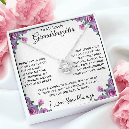 To My Lovely Granddaughter | My Sunshine... Pink Roses on White | Love Knot Necklace