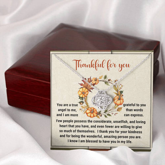 Thankful For You | Wonderful, Amazing Person You Are | Love Knot Necklace (Yellow & White Gold Variants)