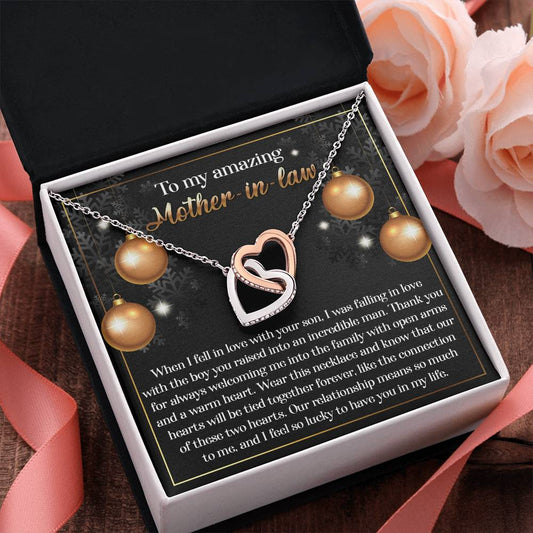 To My Amazing Mother-in-Law | Two Hearts | Interlocking Hearts Necklace (Yellow & White Gold Variants)