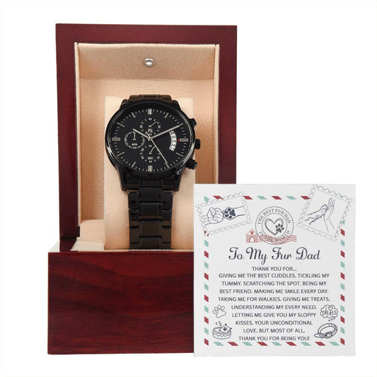 Fur Dad | Unconditional Love | Black Metal Chronograph Watch