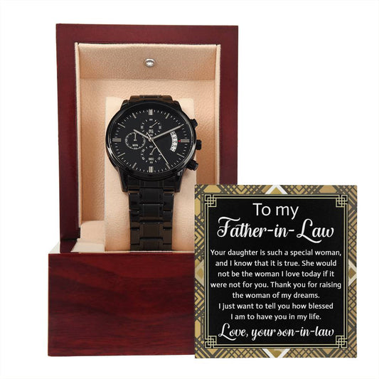 Father-In-Law | For You | Black Metal Chronograph Watch