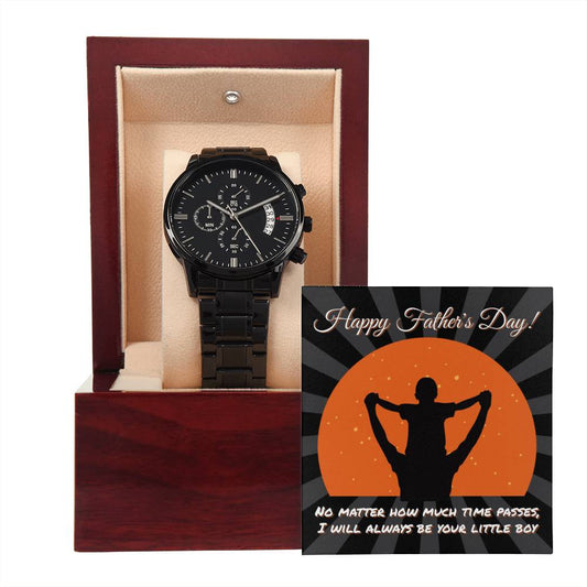 Dad | Your Little Boy | Black Metal Chronograph Watch