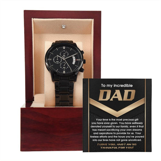 Dad | Most Precious Gift | Black Metal Chronograph Watch