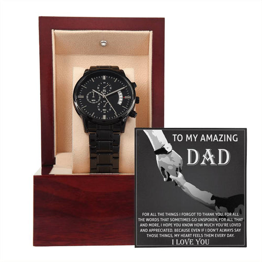 Dad | To Thank You | Black Metal Chronograph Watch