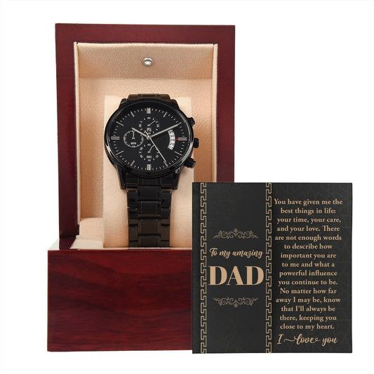 Dad | Your Time | Black Metal Chronograph Watch