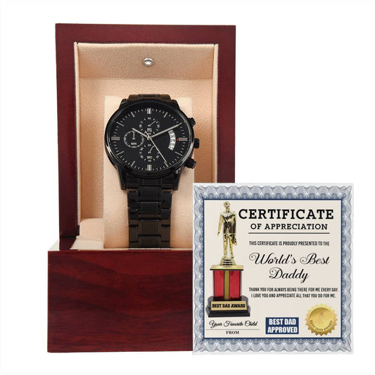 Dad | World's Best Daddy | Black Metal Chronograph Watch