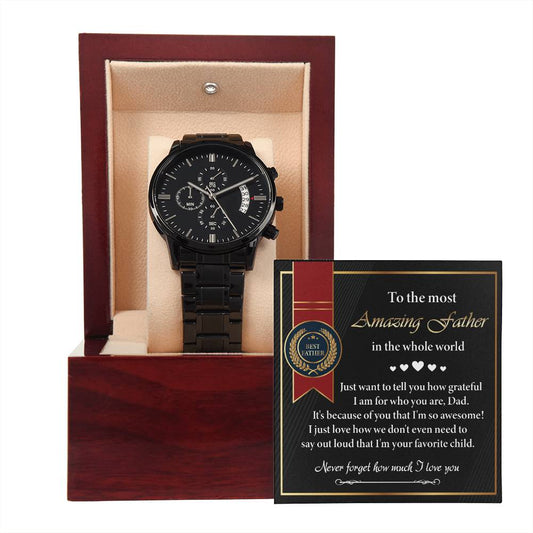 Dad | I Love You | Black Metal Chronograph Watch