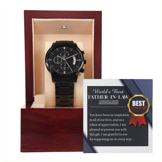 Father-in-Law | The World Award | Black Metal Chronograph Watch