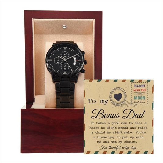 Bonus Dad | Heal A Heart | Black Metal Chronograph Watch