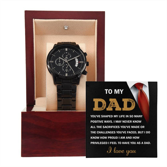 Dad | You've Shaped My Life | Black Metal Chronograph Watch