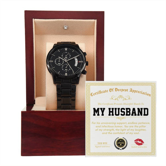 Husband | Deepest Appreciation | Black Metal Chronograph Watch
