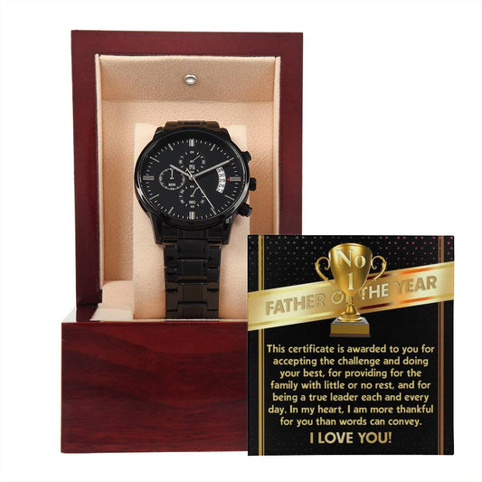 Dad | Doing Your Best | Black Metal Chronograph Watch