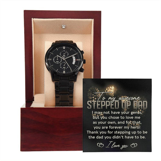Step Dad | Be The Dad | Black Metal Chronograph Watch