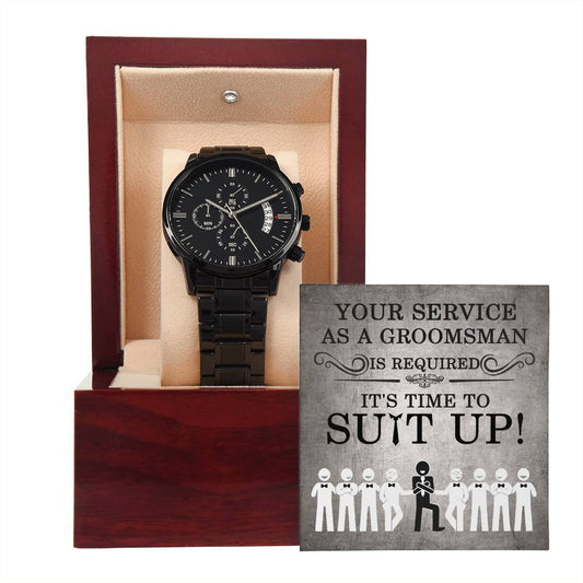 Groomsman | Your Service | Black Metal Chronograph Watch